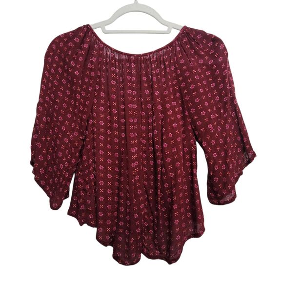 Hollister Burgundy Wide Neck Crop Peasant Top W/Sheer Middle Panel M - Picture 2 of 7